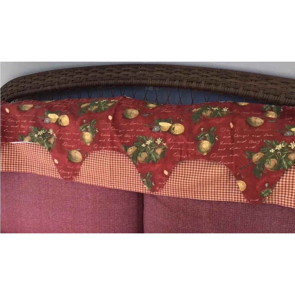 Waverly~Lemons/Orange Kitchen 2 Pc Valance Curtains 54 X 14, Red Checks/Fruit